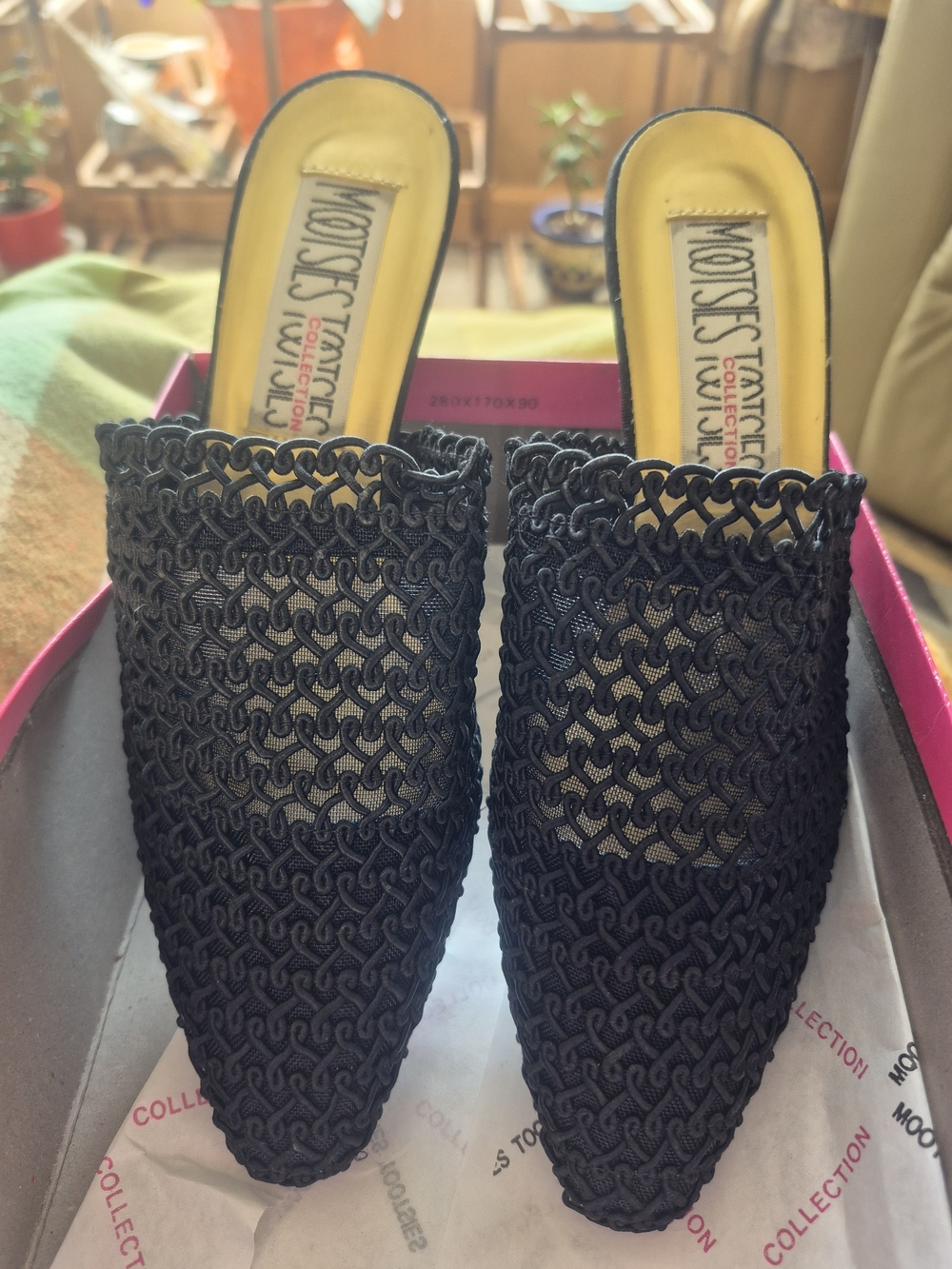 Mootsies Tootsies Black Crochet Pointed Slip-On Mules
